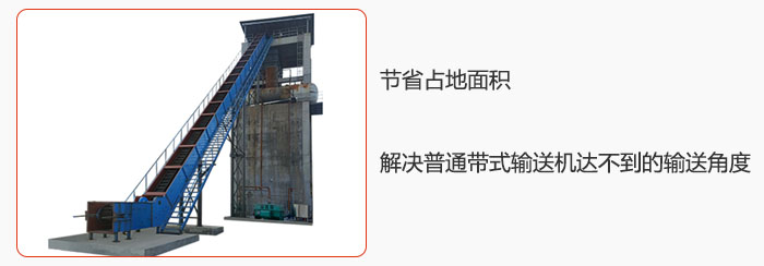 節省占地麵積，解決普通帶式輸送機達不到的輸送角度。